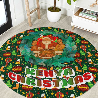 Kenya Christmas Round Carpet Santa Feast Scene and Festive Wreath Pattern - African Pride