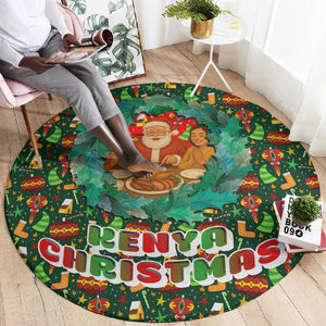 Kenya Christmas Round Carpet Santa Feast Scene and Festive Wreath Pattern - African Pride
