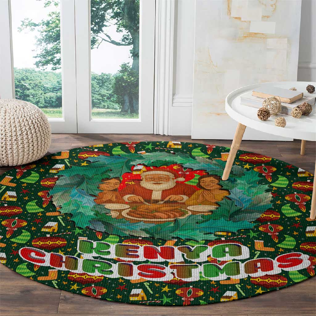 Kenya Christmas Round Carpet Santa Feast Scene and Festive Wreath Pattern - African Pride