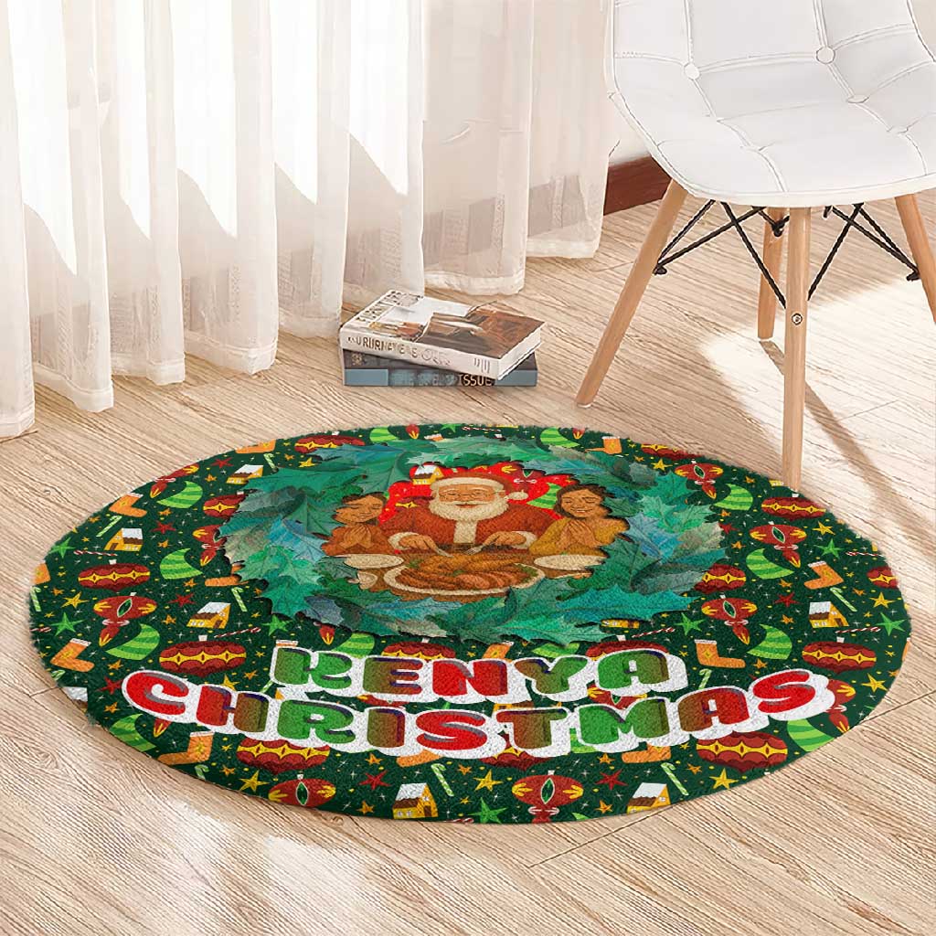 Kenya Christmas Round Carpet Santa Feast Scene and Festive Wreath Pattern - African Pride