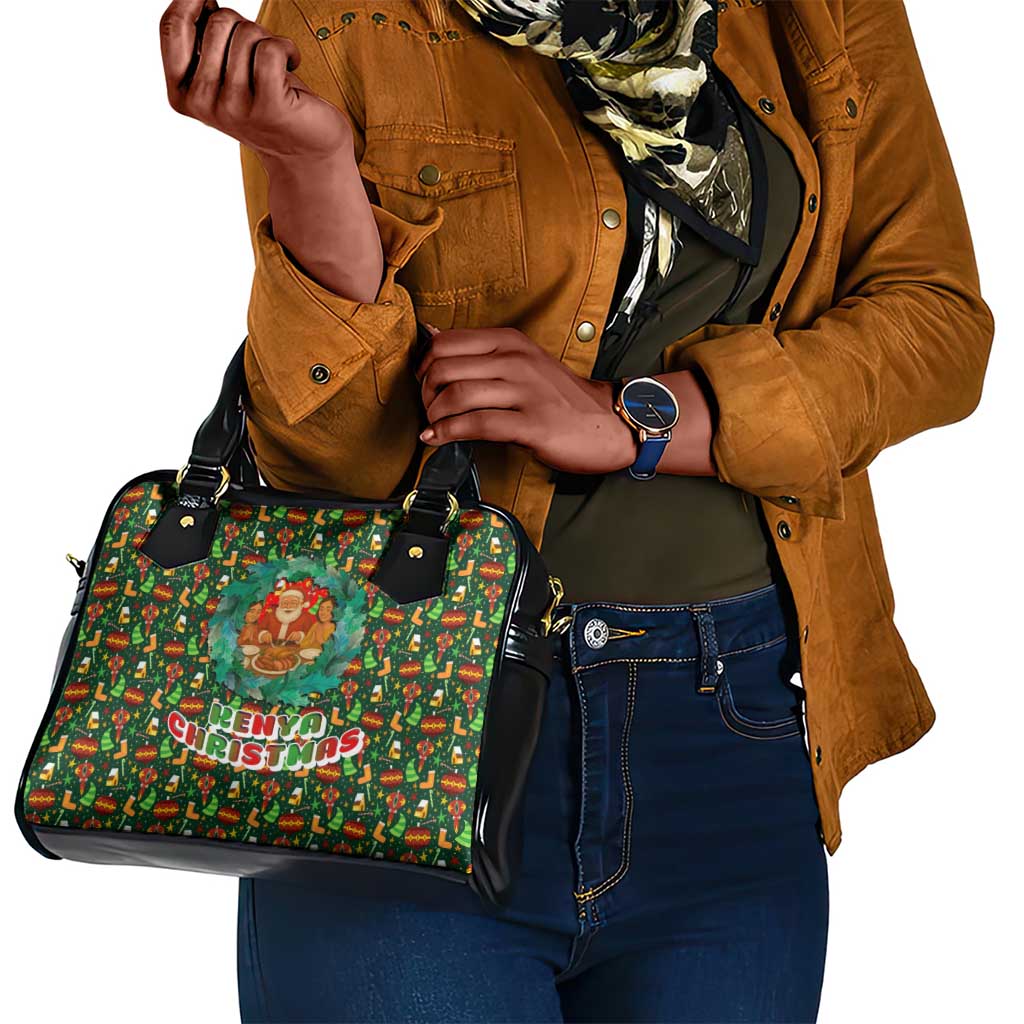 Kenya Christmas Shoulder Handbag Santa Feast Scene and Festive Wreath Pattern - African Pride