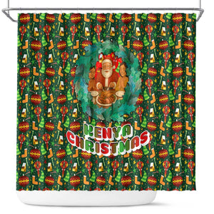 Kenya Christmas Shower Curtain Santa Feast Scene and Festive Wreath Pattern - African Pride