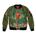 Kenya Christmas Sleeve Zip Bomber Jacket Santa Feast Scene and Festive Wreath Pattern - African Pride