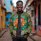 Kenya Christmas Sleeve Zip Bomber Jacket Santa Feast Scene and Festive Wreath Pattern - African Pride