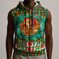 Kenya Christmas Sleeveless Zip Hoodie Santa Feast Scene and Festive Wreath Pattern - African Pride