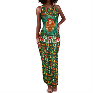 Kenya Christmas Tank Maxi Dress Santa Feast Scene and Festive Wreath Pattern - African Pride