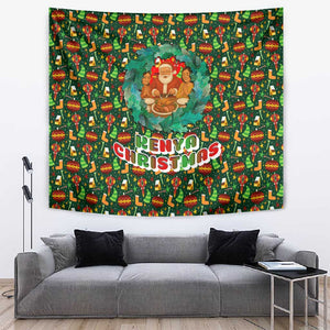 Kenya Christmas Tapestry Santa Feast Scene and Festive Wreath Pattern - African Pride