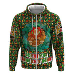 Kenya Christmas Zip Hoodie Santa Feast Scene and Festive Wreath Pattern - African Pride