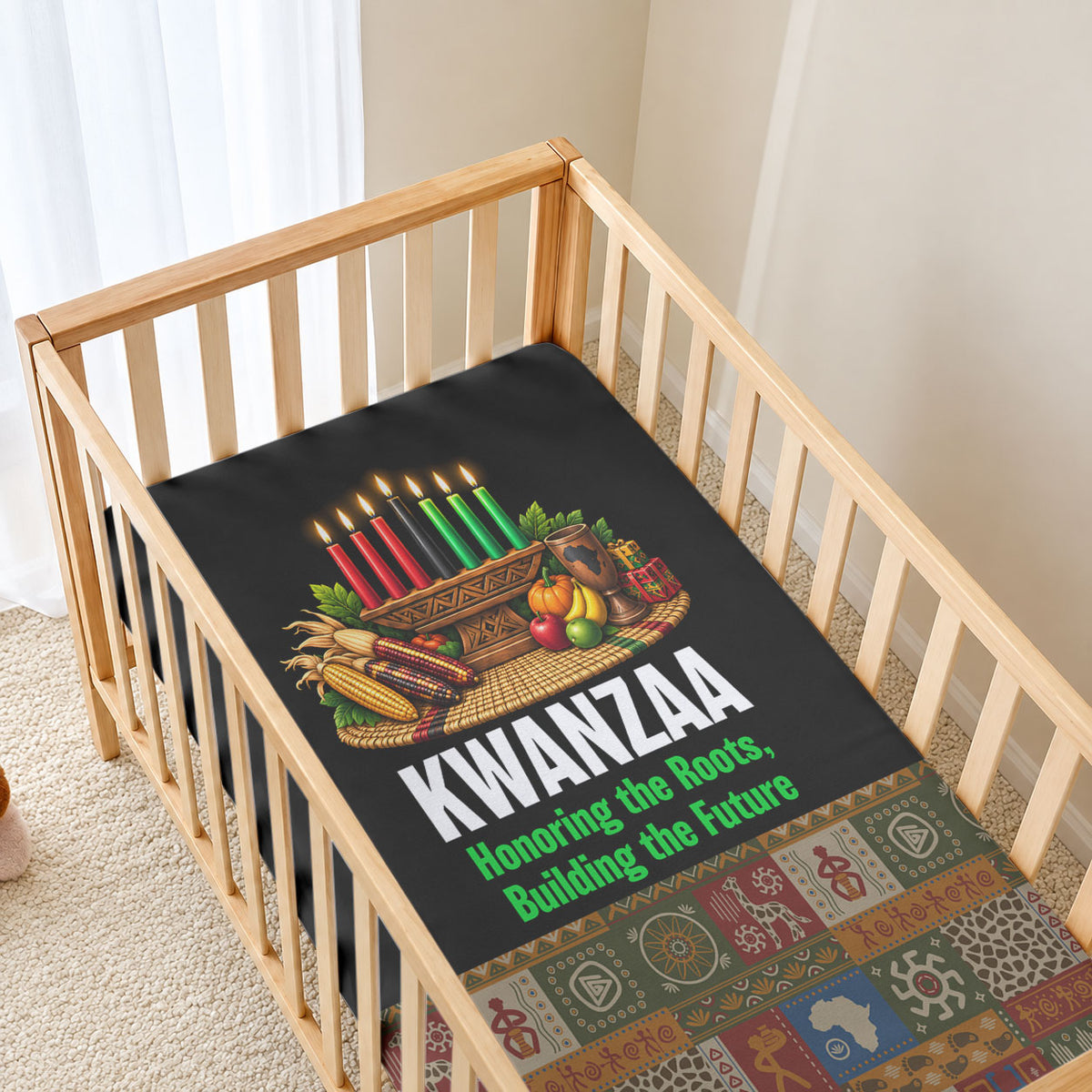 Kwanzaa Honoring The Roots Baby Bed Cover Pan African Kinara Unity Traditional Tribal Art