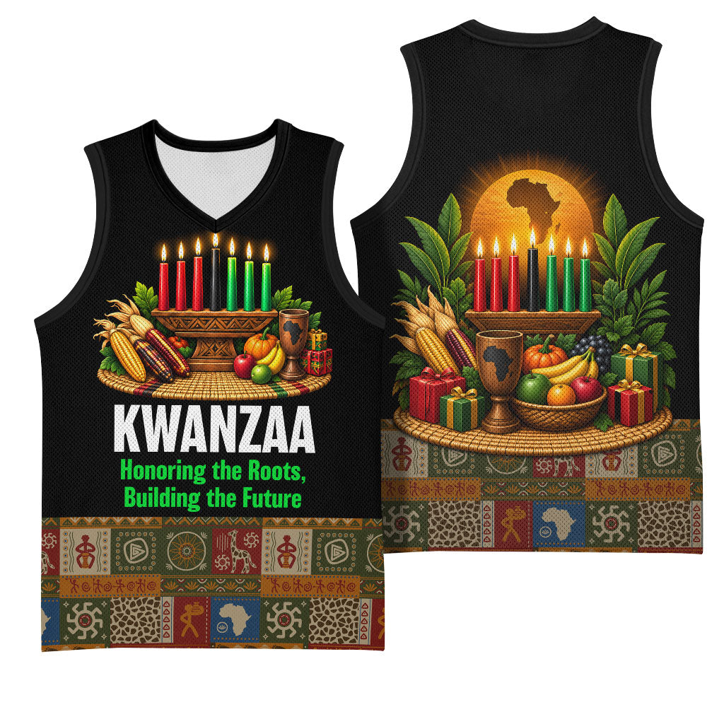 Kwanzaa Honoring The Roots Basketball Jersey Pan African Kinara Unity Traditional Tribal Art