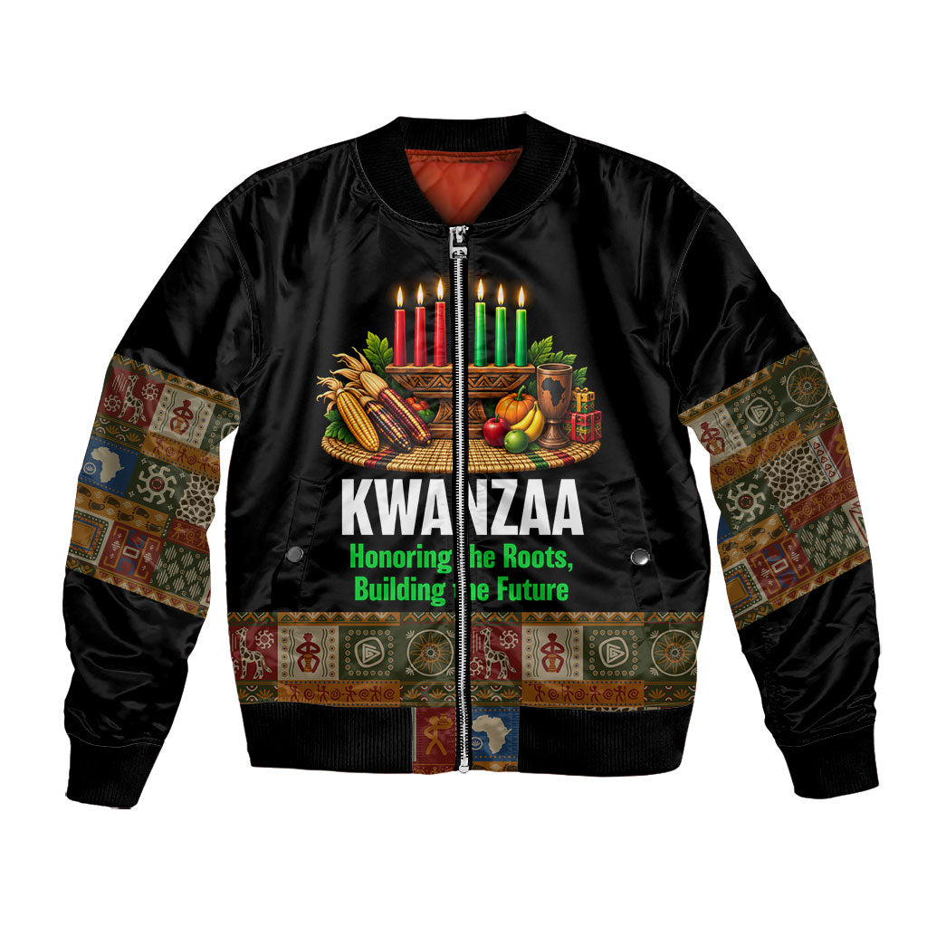 Kwanzaa Honoring The Roots Bomber Jacket Pan African Kinara Unity Traditional Tribal Art