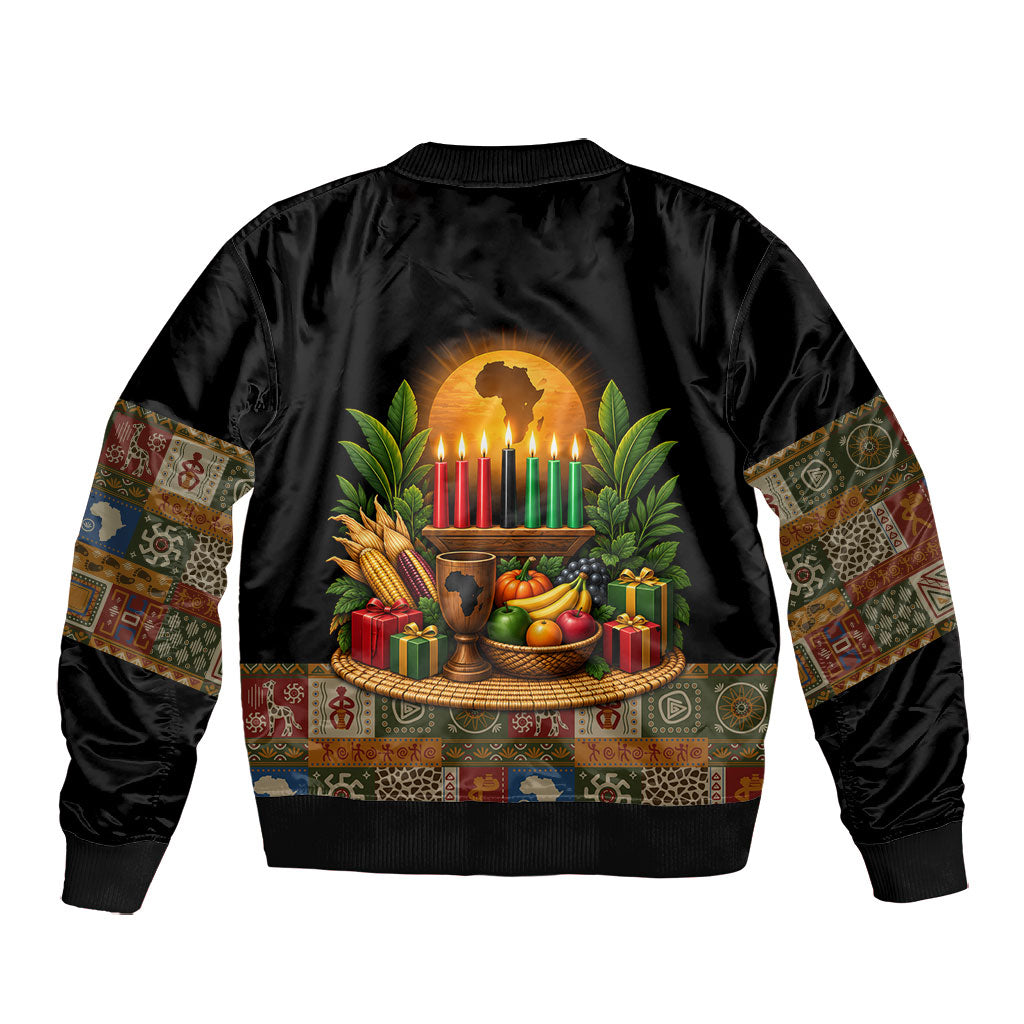 Kwanzaa Honoring The Roots Bomber Jacket Pan African Kinara Unity Traditional Tribal Art