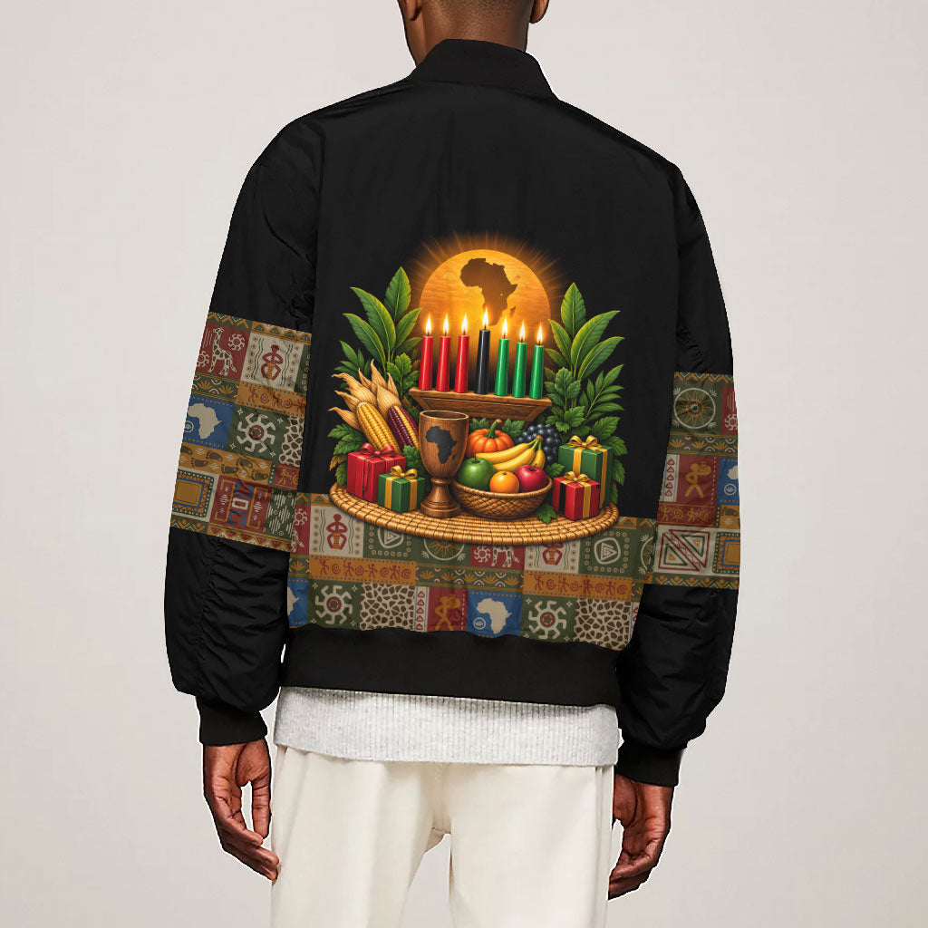Kwanzaa Honoring The Roots Bomber Jacket Pan African Kinara Unity Traditional Tribal Art