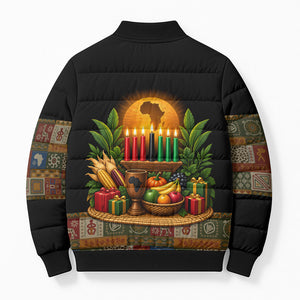 Kwanzaa Honoring The Roots Bomber Puffer Jacket Pan African Kinara Unity Traditional Tribal Art
