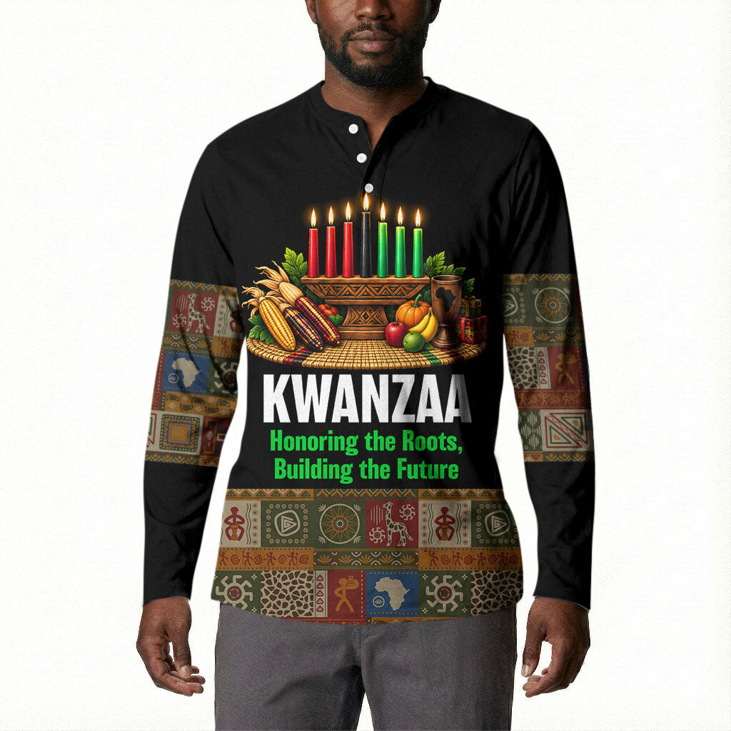 Kwanzaa Honoring The Roots Button Sweatshirt Pan African Kinara Unity Traditional Tribal Art