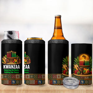 Kwanzaa Honoring The Roots 4 in 1 Can Cooler Tumbler Pan African Kinara Unity Traditional Tribal Art