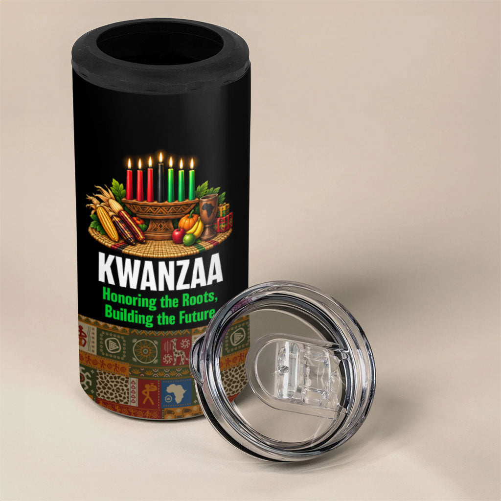 Kwanzaa Honoring The Roots 4 in 1 Can Cooler Tumbler Pan African Kinara Unity Traditional Tribal Art