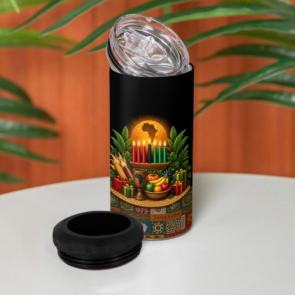 Kwanzaa Honoring The Roots 4 in 1 Can Cooler Tumbler Pan African Kinara Unity Traditional Tribal Art