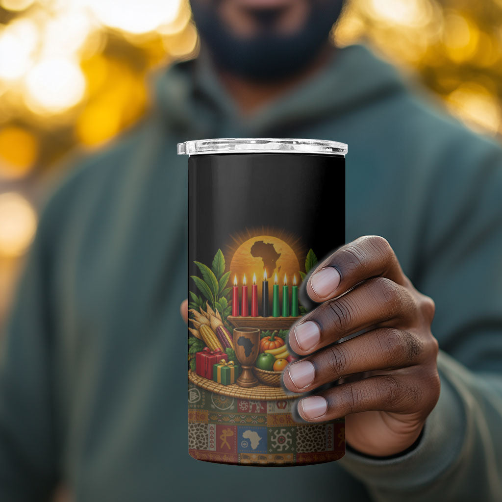 Kwanzaa Honoring The Roots 4 in 1 Can Cooler Tumbler Pan African Kinara Unity Traditional Tribal Art