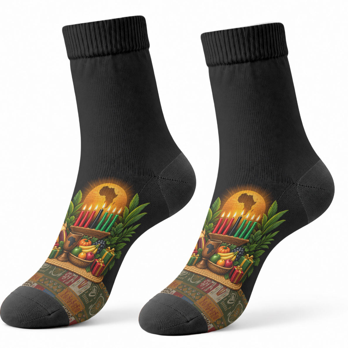 Kwanzaa Honoring The Roots Crew Socks Pan African Kinara Unity Traditional Tribal Art