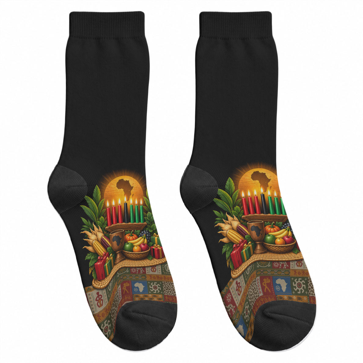 Kwanzaa Honoring The Roots Crew Socks Pan African Kinara Unity Traditional Tribal Art