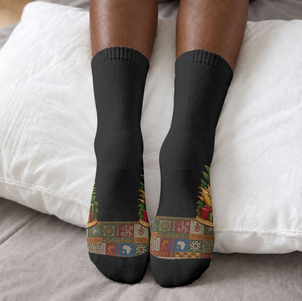 Kwanzaa Honoring The Roots Crew Socks Pan African Kinara Unity Traditional Tribal Art