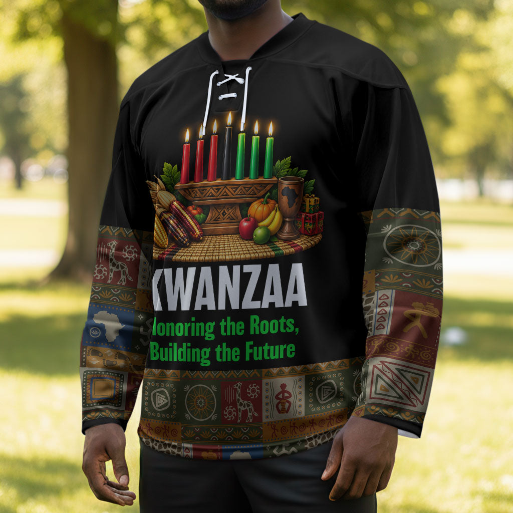 Kwanzaa Honoring The Roots Hockey Jersey Pan African Kinara Unity Traditional Tribal Art