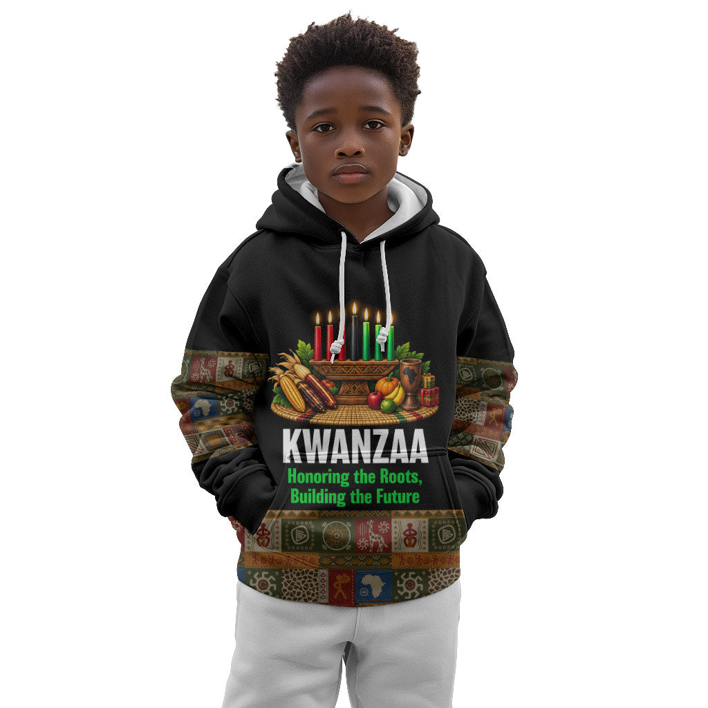 Kwanzaa Honoring The Roots Kid Hoodie Pan African Kinara Unity Traditional Tribal Art