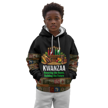 Kwanzaa Honoring The Roots Kid Hoodie Pan African Kinara Unity Traditional Tribal Art