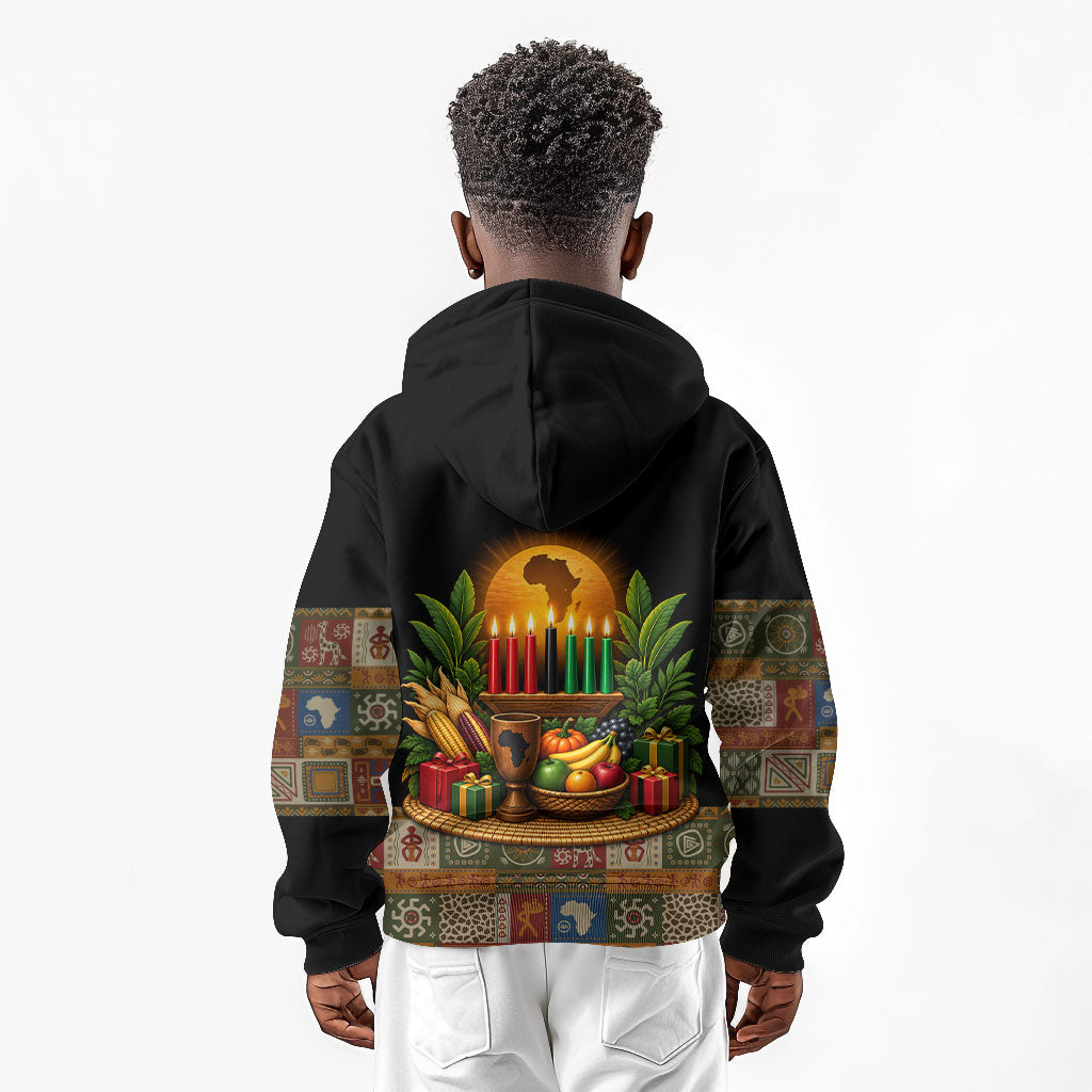 Kwanzaa Honoring The Roots Kid Hoodie Pan African Kinara Unity Traditional Tribal Art