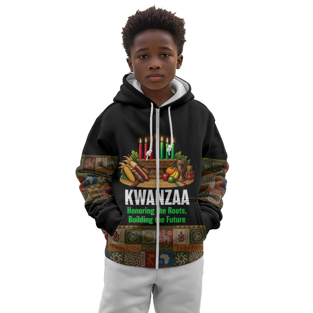 Kwanzaa Honoring The Roots Kid Hoodie Pan African Kinara Unity Traditional Tribal Art