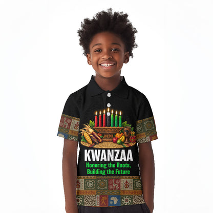 Kwanzaa Honoring The Roots Kid Polo Shirt Pan African Kinara Unity Traditional Tribal Art