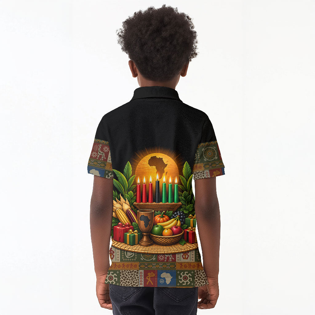 Kwanzaa Honoring The Roots Kid Polo Shirt Pan African Kinara Unity Traditional Tribal Art