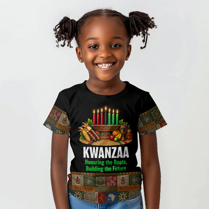 Kwanzaa Honoring The Roots Kid T shirt Pan African Kinara Unity Traditional Tribal Art