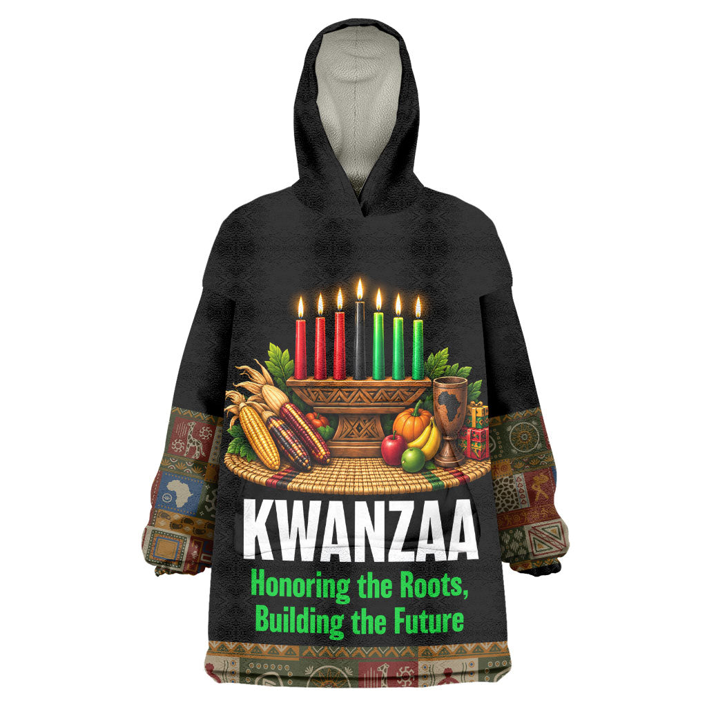 Kwanzaa Honoring The Roots Kid Wearable Blanket Hoodie Pan African Kinara Unity Traditional Tribal Art