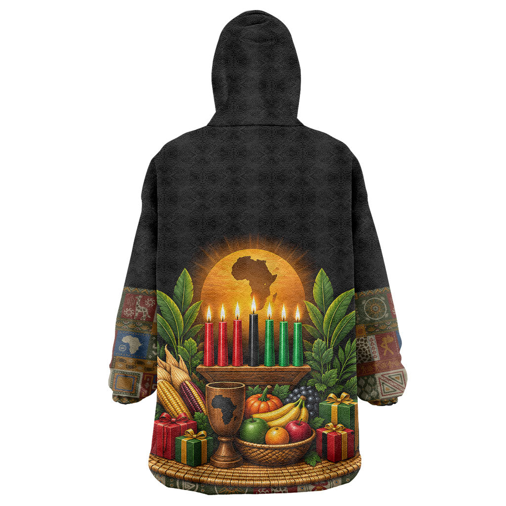 Kwanzaa Honoring The Roots Kid Wearable Blanket Hoodie Pan African Kinara Unity Traditional Tribal Art