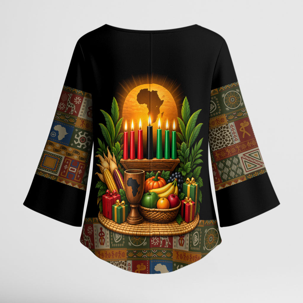 Kwanzaa Honoring The Roots Kimono Sleeve Blouse Pan African Kinara Unity Traditional Tribal Art