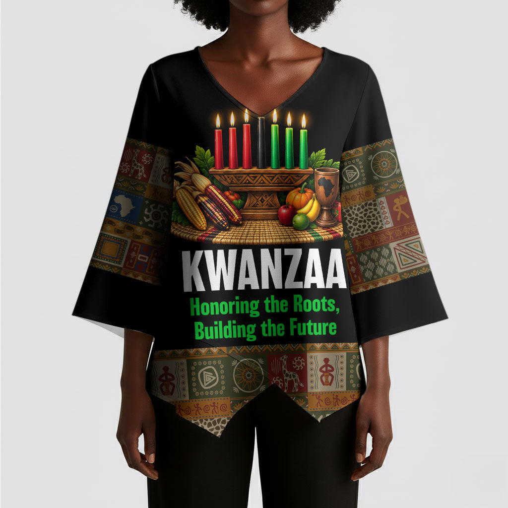 Kwanzaa Honoring The Roots Kimono Sleeve Blouse Pan African Kinara Unity Traditional Tribal Art