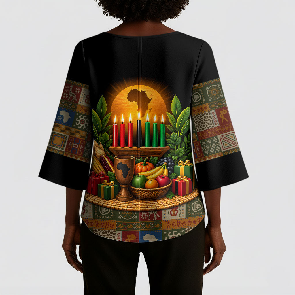 Kwanzaa Honoring The Roots Kimono Sleeve Blouse Pan African Kinara Unity Traditional Tribal Art