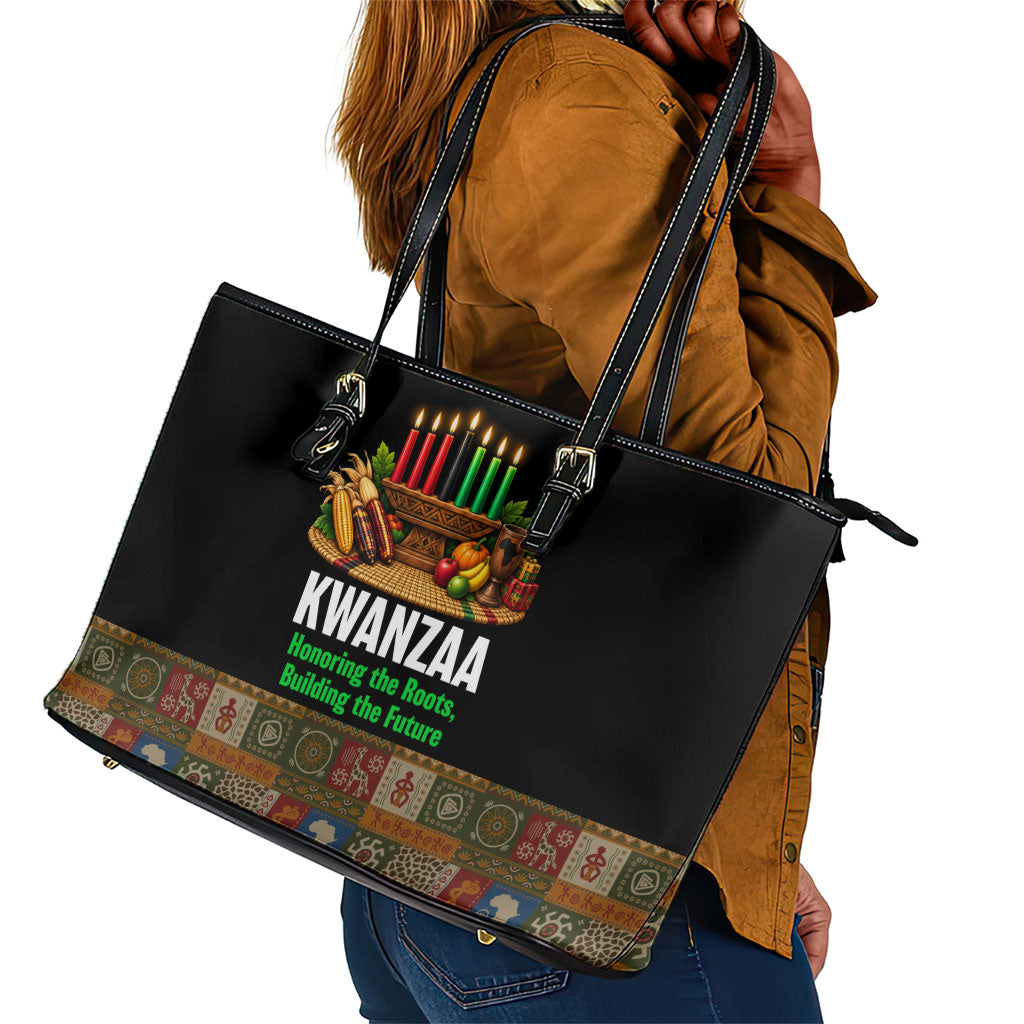 Kwanzaa Honoring The Roots Leather Tote Bag Pan African Kinara Unity Traditional Tribal Art