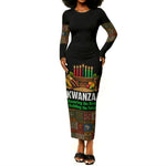 Kwanzaa Honoring The Roots Long Sleeve Bodycon Dress Pan African Kinara Unity Traditional Tribal Art