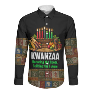 Kwanzaa Honoring The Roots Long Sleeve Button Shirt Pan African Kinara Unity Traditional Tribal Art