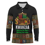 Kwanzaa Honoring The Roots Long Sleeve Polo Shirt Pan African Kinara Unity Traditional Tribal Art