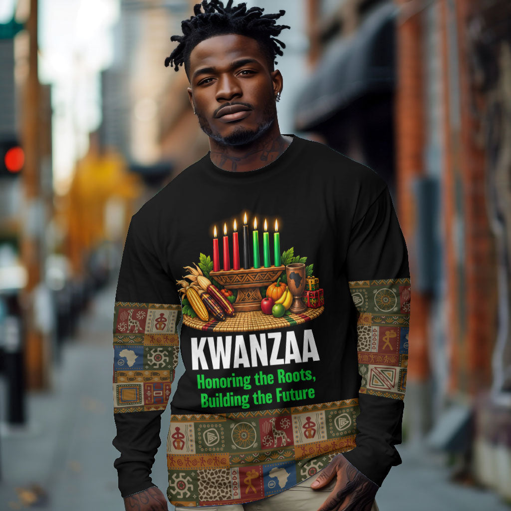 Kwanzaa Honoring The Roots Long Sleeve Shirt Pan African Kinara Unity Traditional Tribal Art