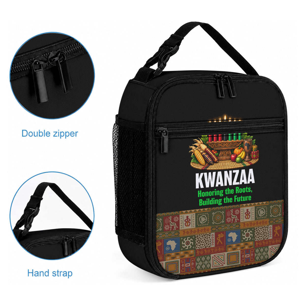 Kwanzaa Honoring The Roots Lunch Bag Pan African Kinara Unity Traditional Tribal Art