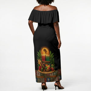 Kwanzaa Honoring The Roots Off Shoulder Maxi Dress Pan African Kinara Unity Traditional Tribal Art
