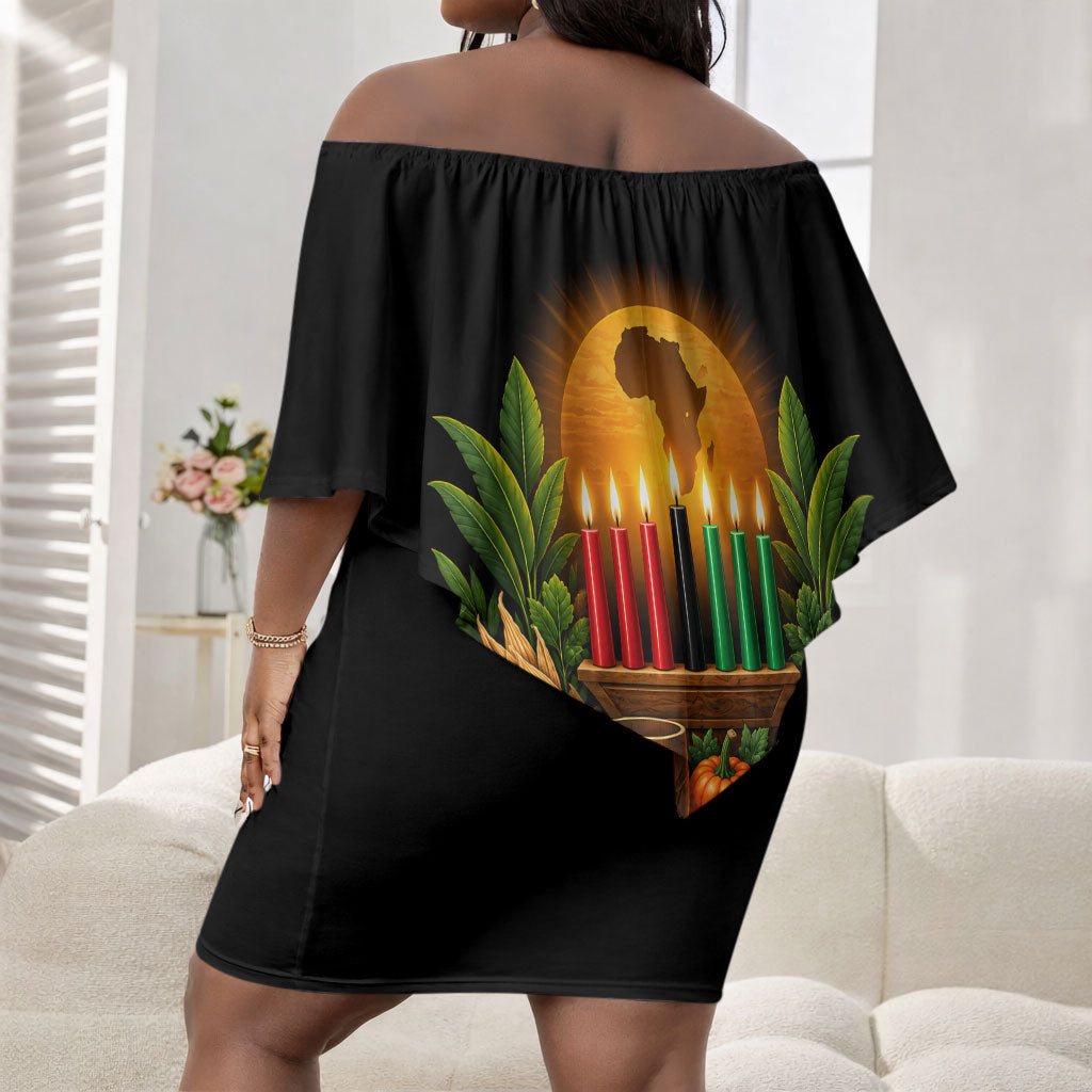 Kwanzaa Honoring The Roots Off Shoulder Short Dress Pan African Kinara Unity Traditional Tribal Art