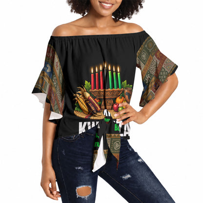 Kwanzaa Honoring The Roots Off Shoulder Wrap Waist Top Pan African Kinara Unity Traditional Tribal Art