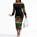 Kwanzaa Honoring The Roots Off The Shoulder Long Sleeve Dress Pan African Kinara Unity Traditional Tribal Art