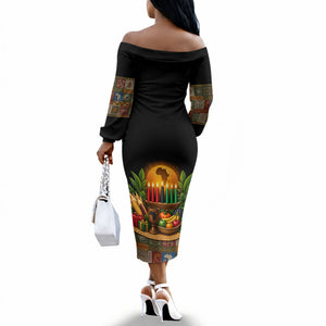 Kwanzaa Honoring The Roots Off The Shoulder Long Sleeve Dress Pan African Kinara Unity Traditional Tribal Art